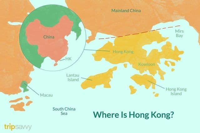 Ville de Hong Kong sur la carte de China