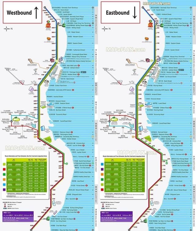 Plan des stations de tramway de Hong Kong