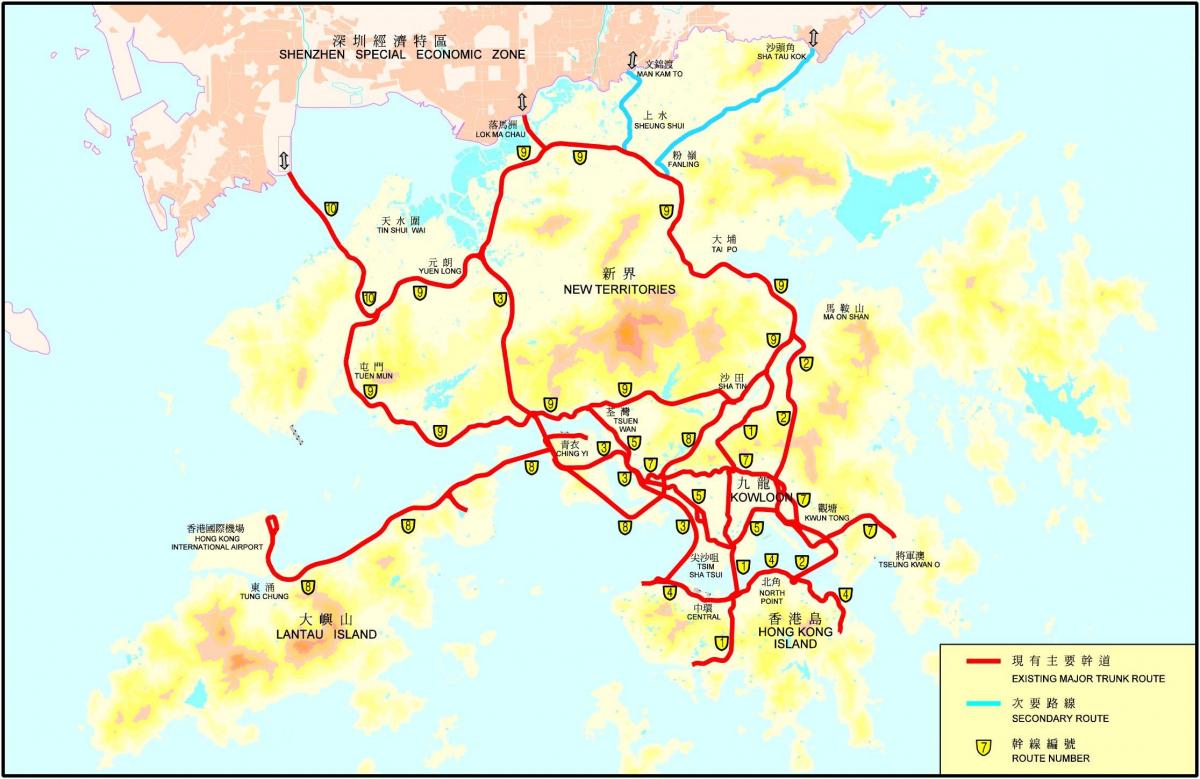 Plan des routes de Hong Kong